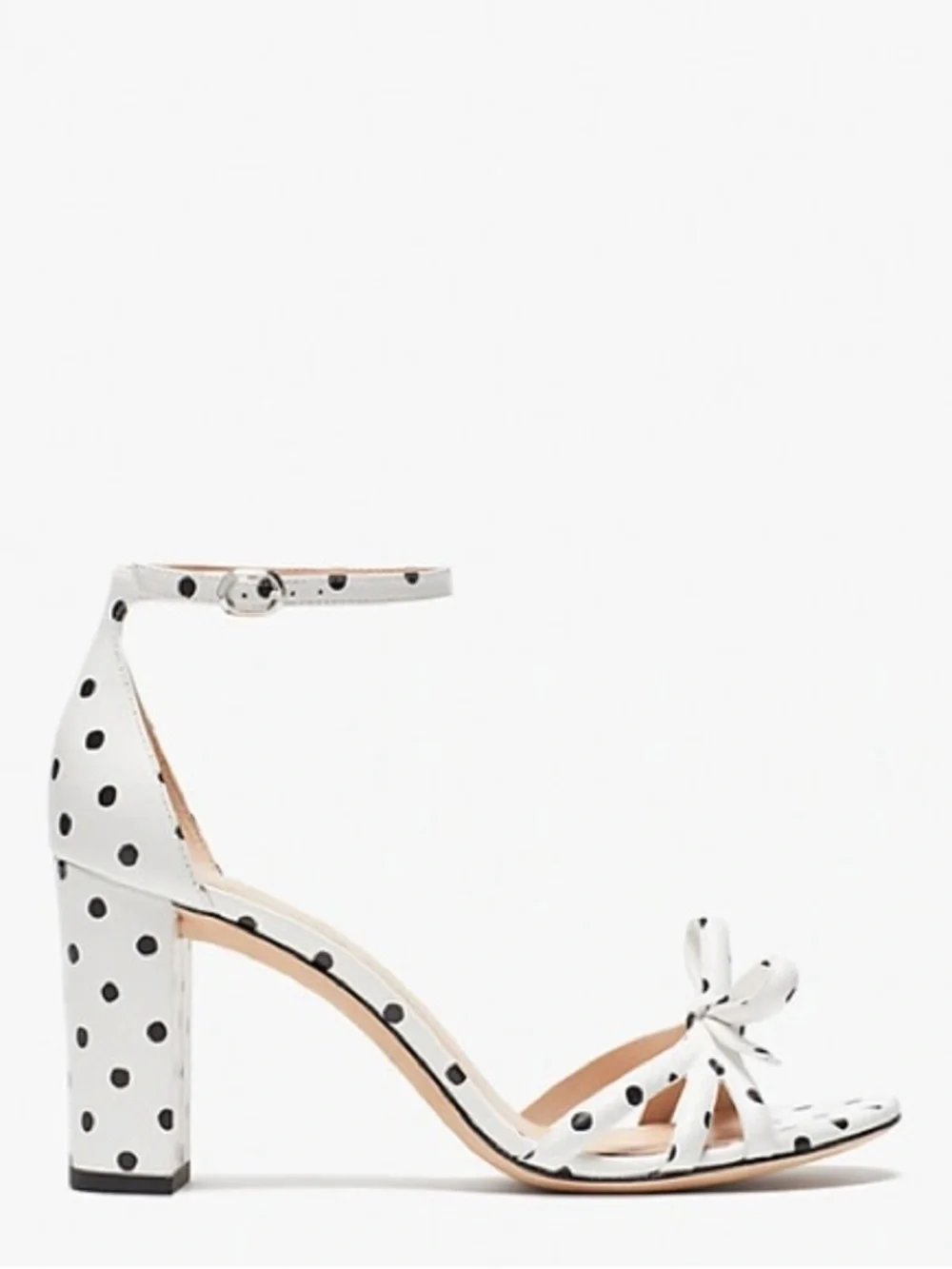 KATE SPADE Flamenco Polka Dot Bow Block Heel Sandals Size 8 White Black